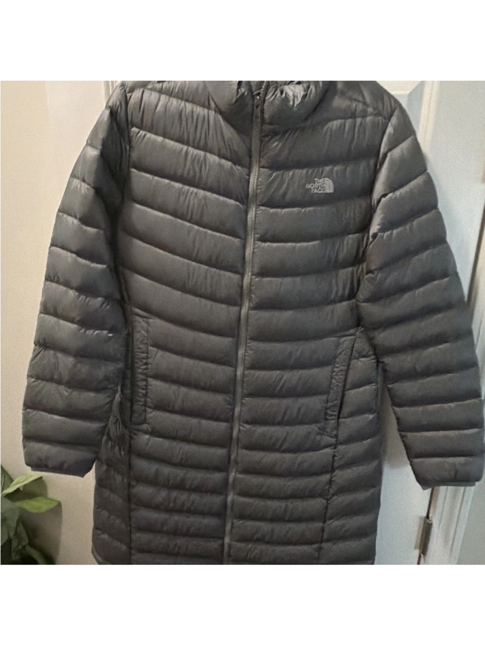 The North Face Women's Long Gray Packable Down Puffer Coat with Hood